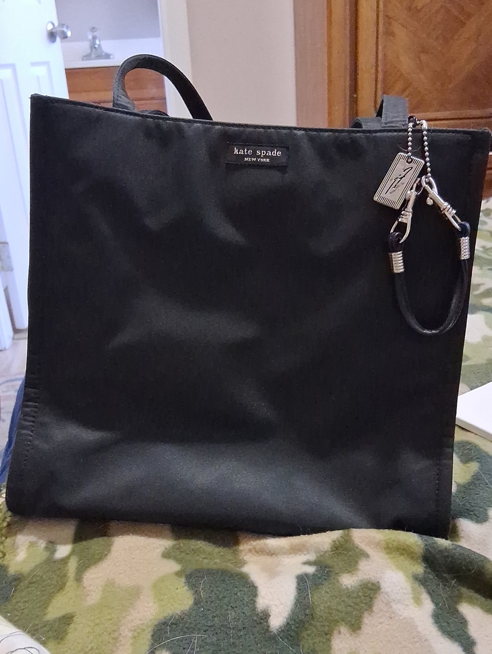 kate spade black nylon tote with silver hardware